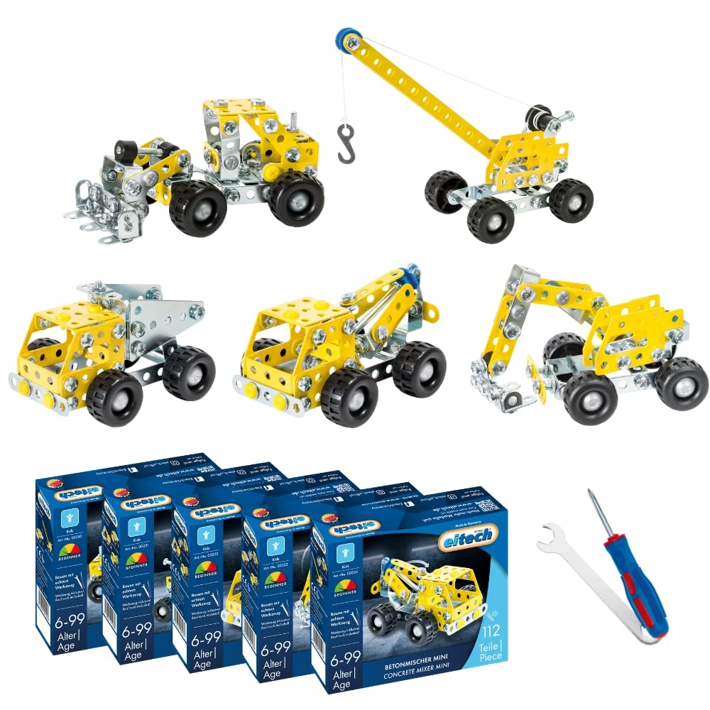 Eitech Mini 00250 - wheel loader + Mini 00251 - crane + Mini 00252 - tipper + Mini 00253 - excavator + Mini 00254 - concrete mixer