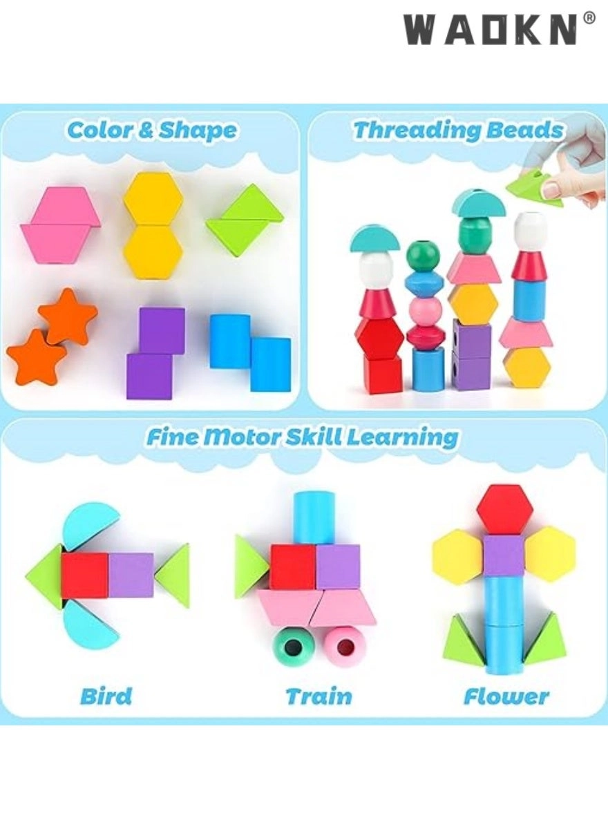 Wooden Beads Sequencing Toy Set - 2 3 4 5 Year Old