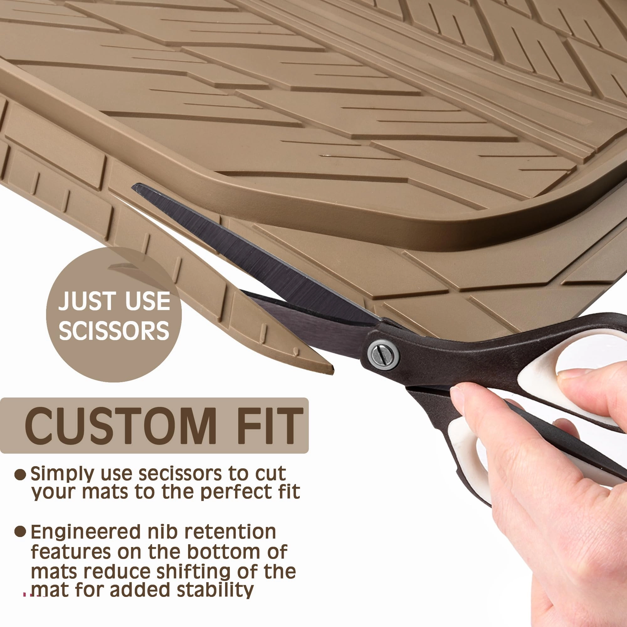 Rubber Floor Mats - All Weather Trim-to-Fit 3-Piece