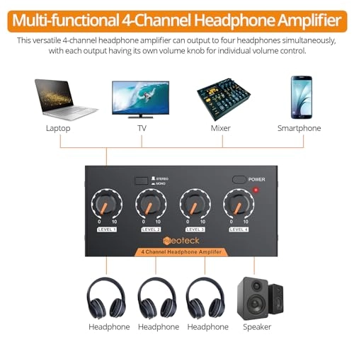 4 Channel Portable Stereo Headphone Amplifier - 4 Volume Controls 12V