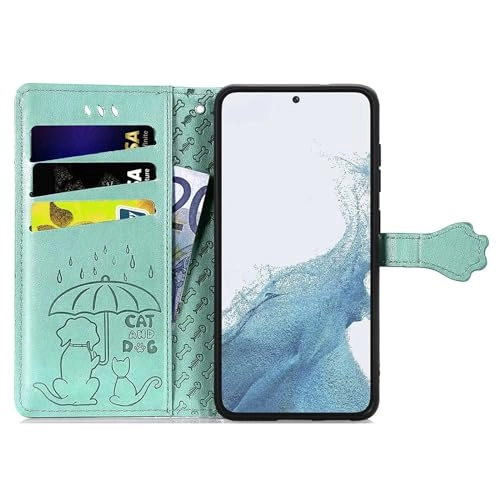 Nadoli Funny Cartoon Embossing Cat Dog Pattern Pu Leather Cat Paw Lanyard Standfunction Card Slots Wallet Flip Case Cover for Samsung Galaxy S24 Ultra