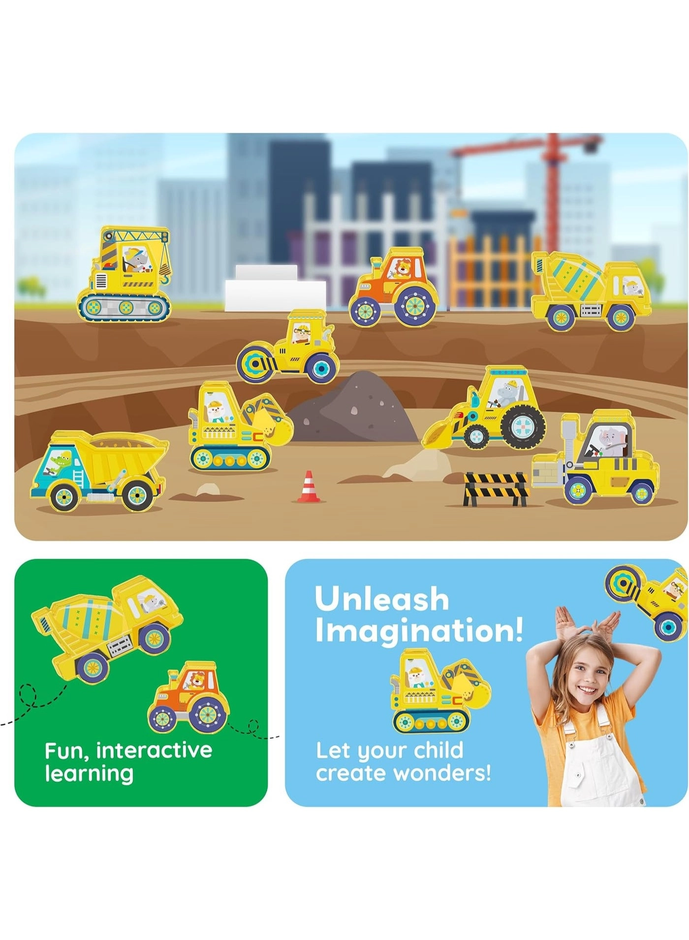 Magnet Building Tile Blocks Addon - Vehicles & Zoo 8pcs