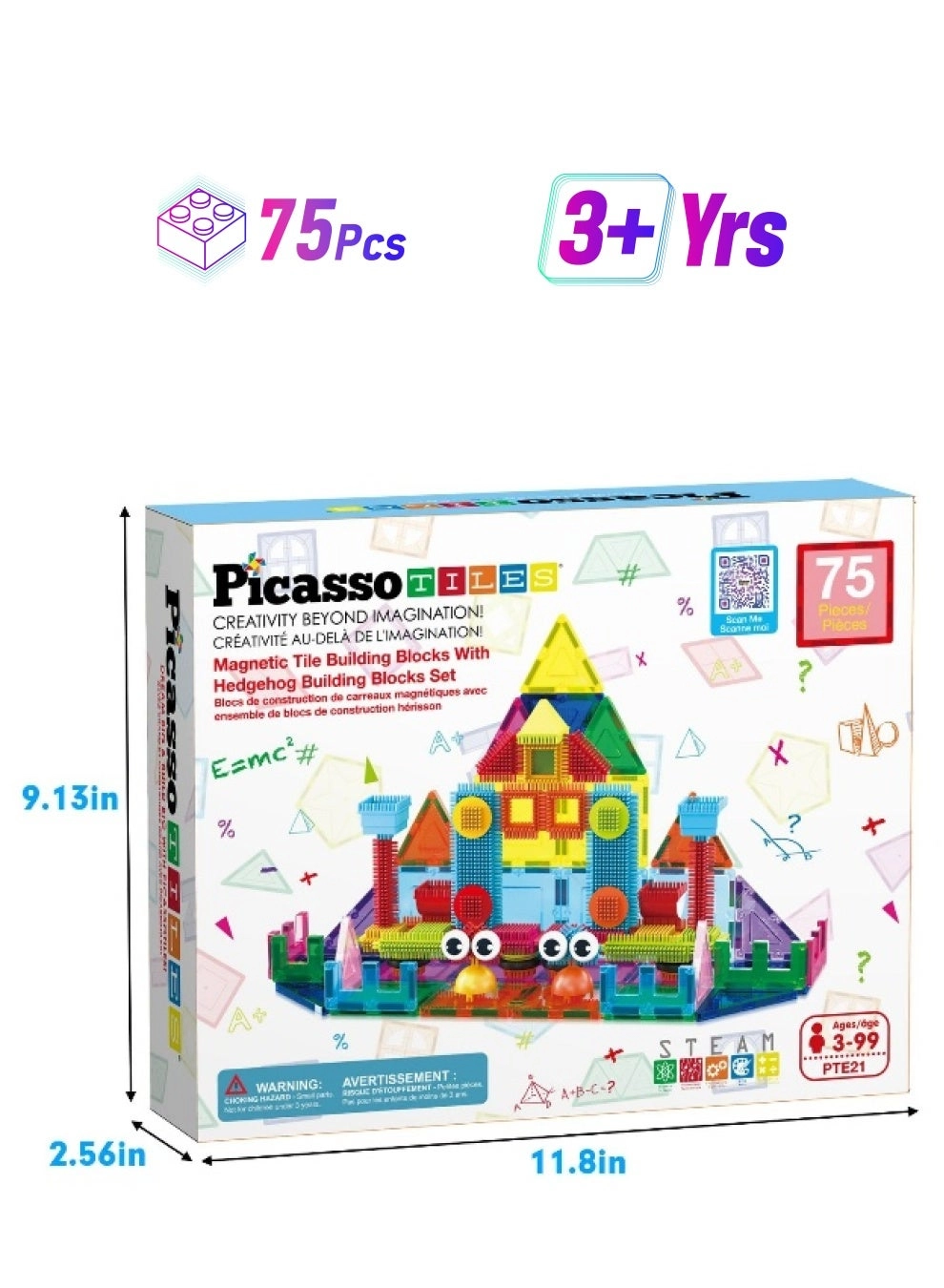 Magnetic Tiles and Soft Hedgehog Building Block Set - 75 pcs