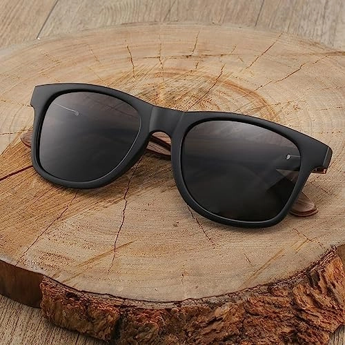Retro Wood Polarized Sunglasses - 55mm