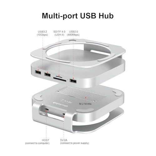 UH60 Pro - Aluminum Stand Hub Docking Station for Mac mini M4/M4 Pro