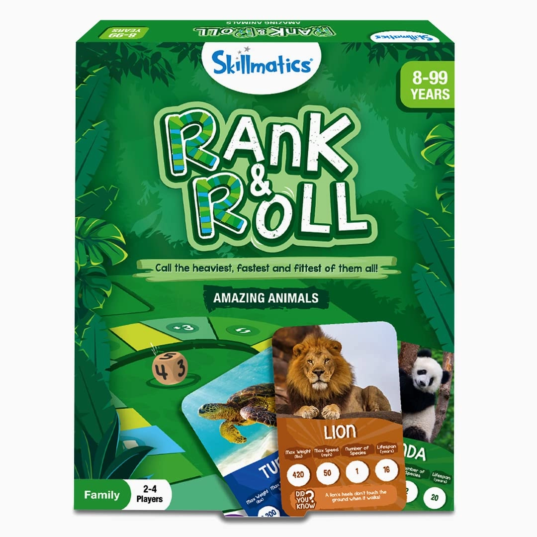Skillmatics Rank & Roll: Animals - Card & Board Game