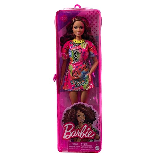 Barbie Fashionistas #201 - Athletic Body Curly Brown Hair Graffiti Dress Ages 3+