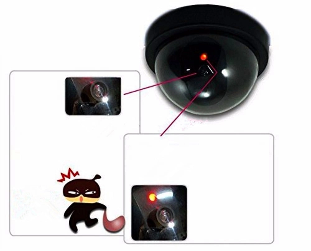 Dummy Security Camera - Solar Powered IR Red LED Light Silver