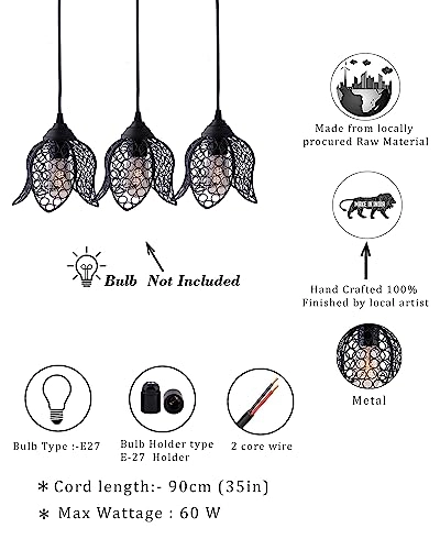 3-Lights Round Cluster Chandelier - Black E27