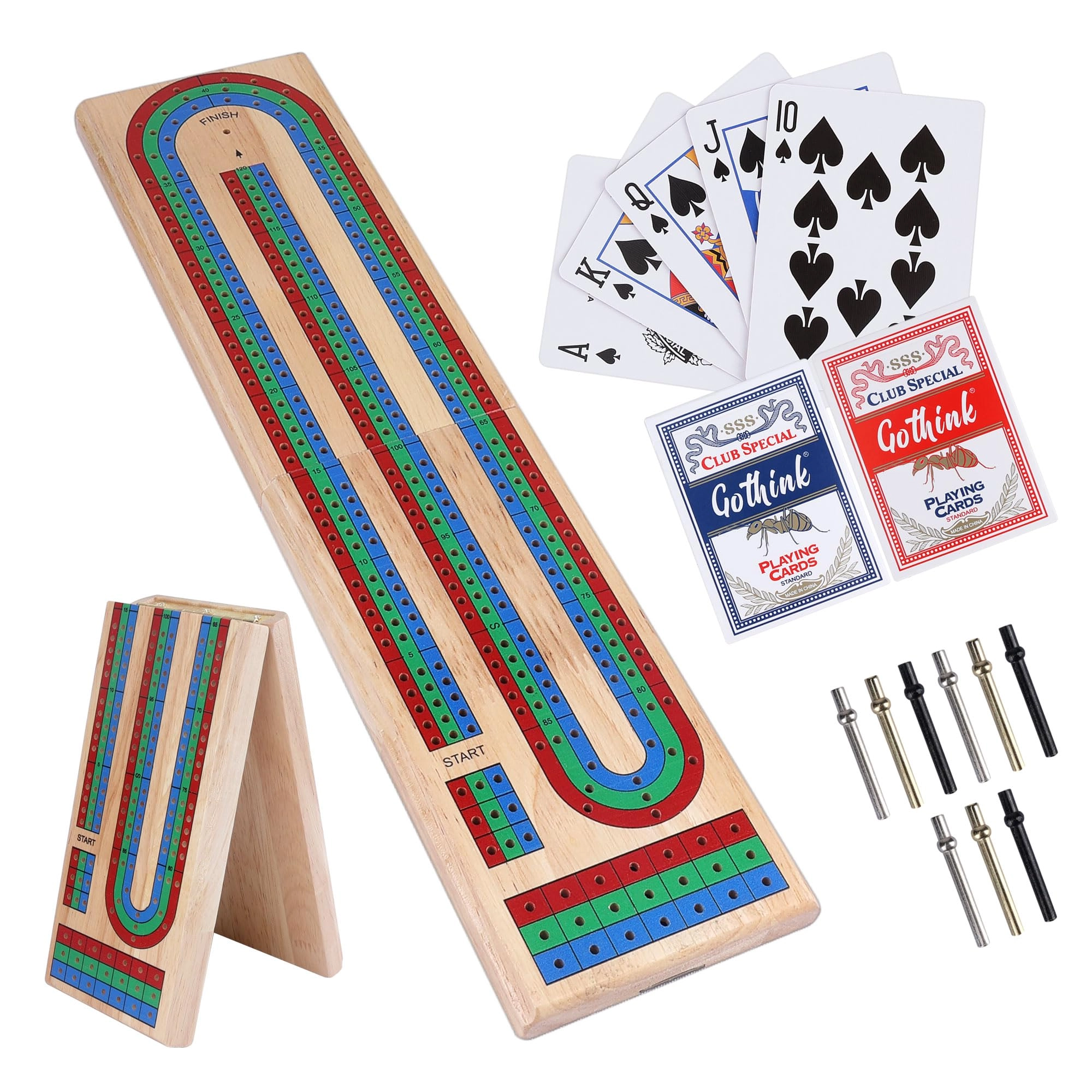 Folding Cribbage Board - Rubber Wood 9 Pegs 3 Tracks