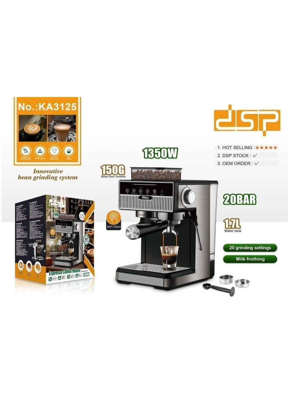 KA3146 - 20 Bar Built-in Grinder Milk Frother