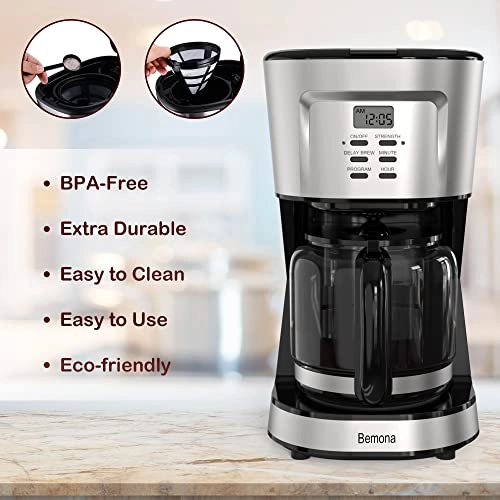 12-Cup Programmable Coffee Maker - Glass Carafe Permanent Filter