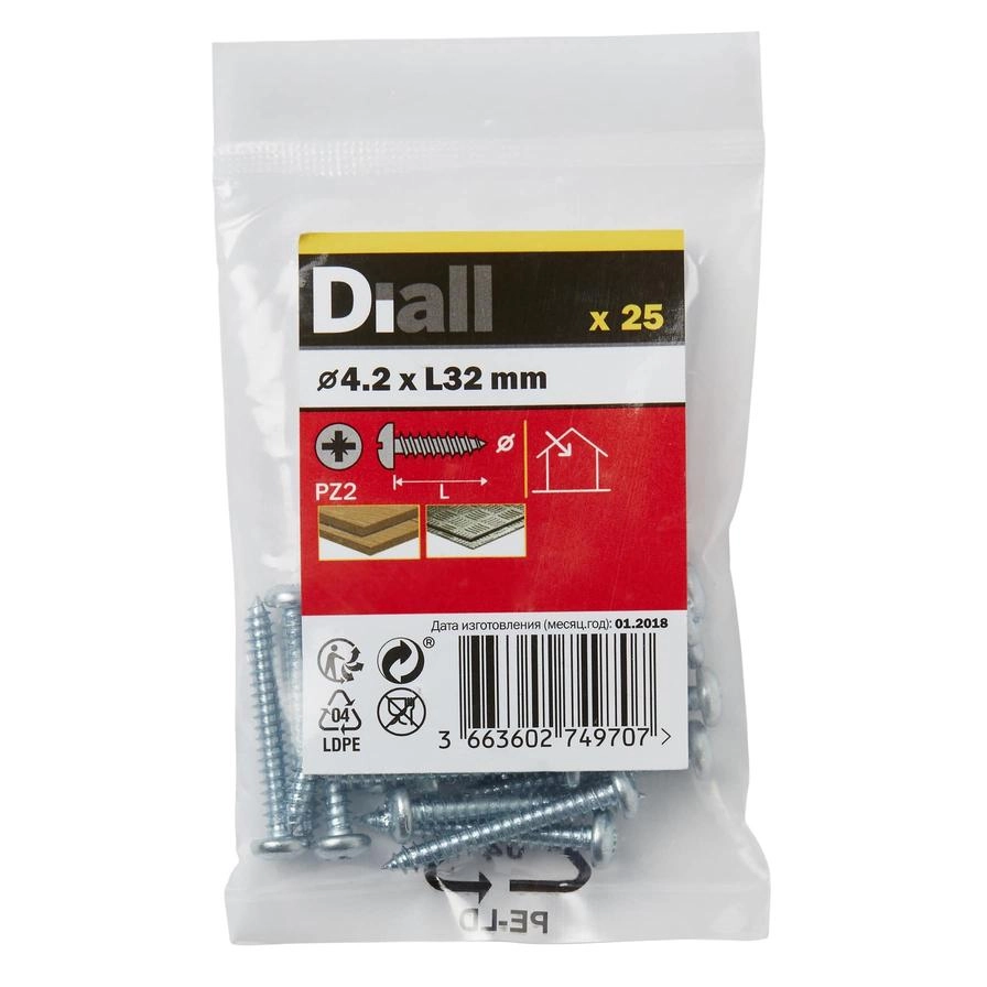 Diall Zinc-Plated Carbon Steel Pan Head Screw Pack 4.2mm 32mm