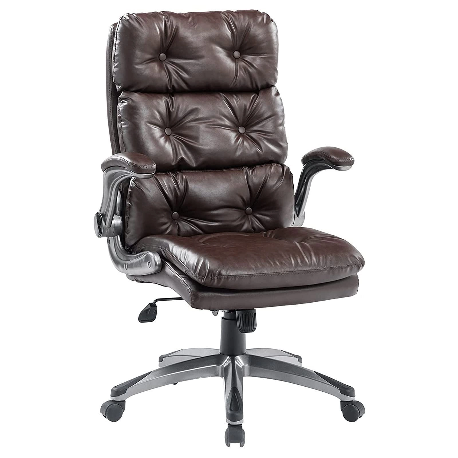 Desk Chair - PU Leather Brown High Back