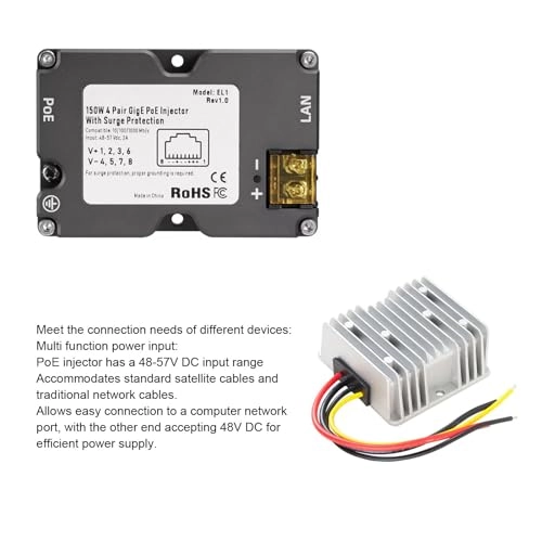 GigE PoE Injector - 150W 1000Mbps + DC Step Up Converter - 12V to 48V 144W