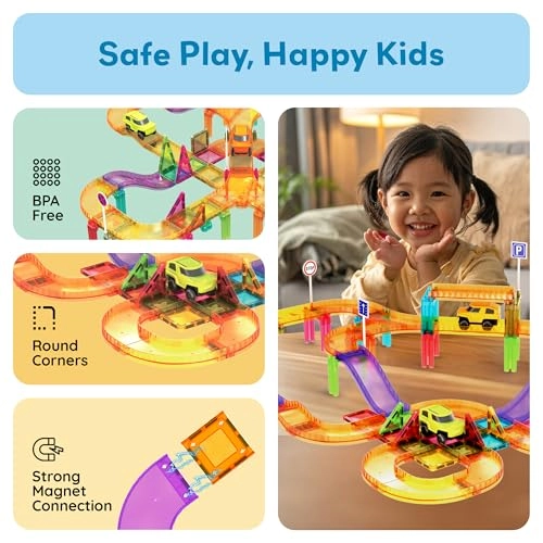 Magnetic Tile Race Car Track Set - 60 pieces STEM