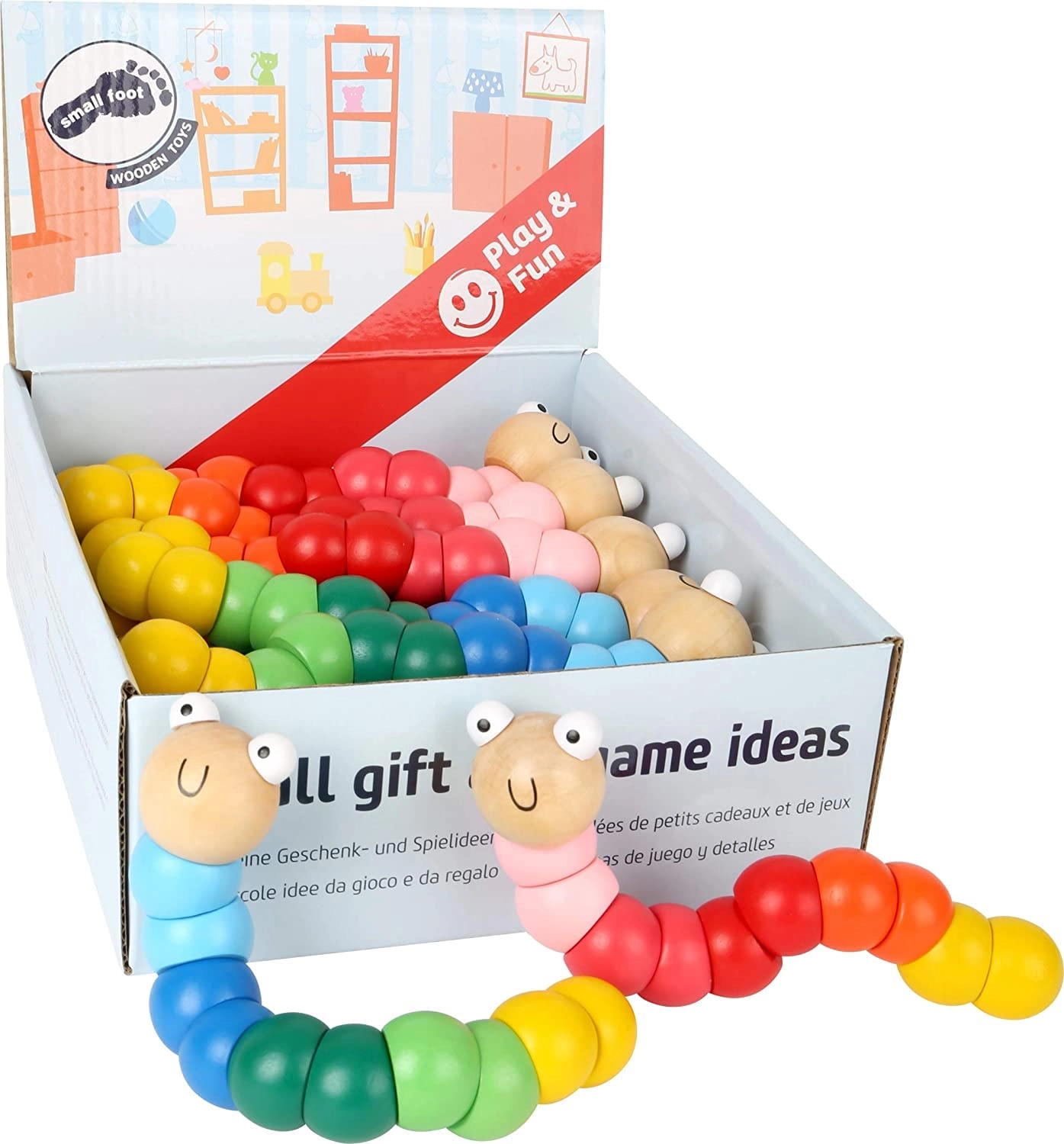 MZA STORES small foot Display Box with Wooden Caterpillars - 12 months+ 14 pieces