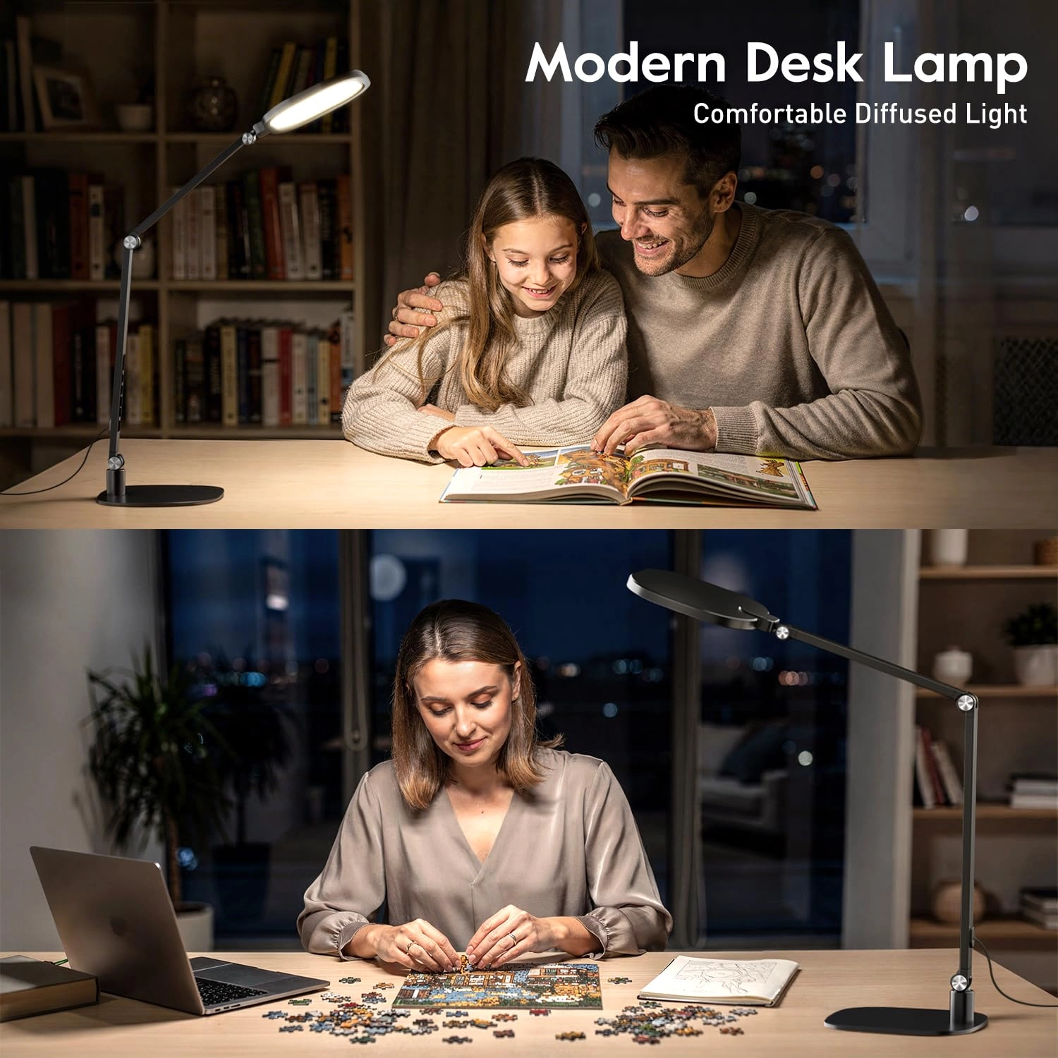 LED Desk Lamp - Dimmable Soft Diffused Light Adjustable Metal Swing Arm