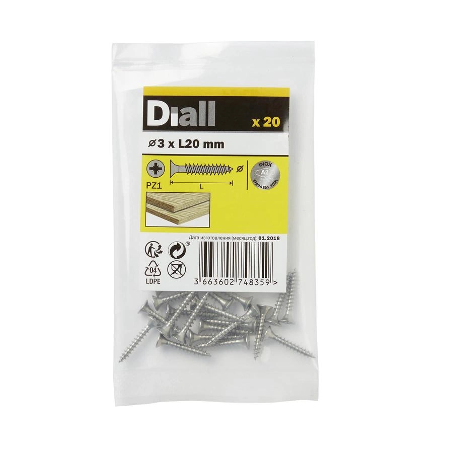 Diall Stainless Steel Wood Screw Pack 3mm 20mm
