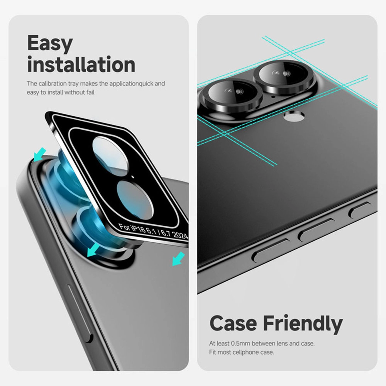 Clear Anti-Fingerprint Camera Lens Protector for iPhone 16