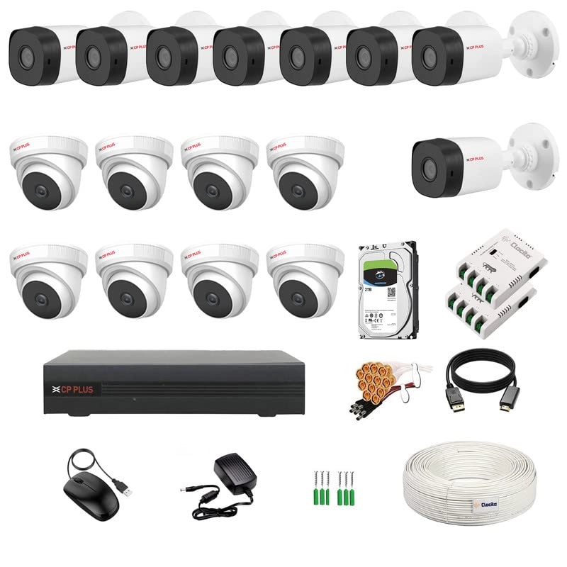 Aditya Infotech Ltd 16CH DVR + 2.4MP Dome Camera + 2.4MP Bullet Camera + 2TB HDD + CCTV Coaxial Cable Roll + 8CH SMPS + BNC & DC Connectors Kit - 2TB 16 channels