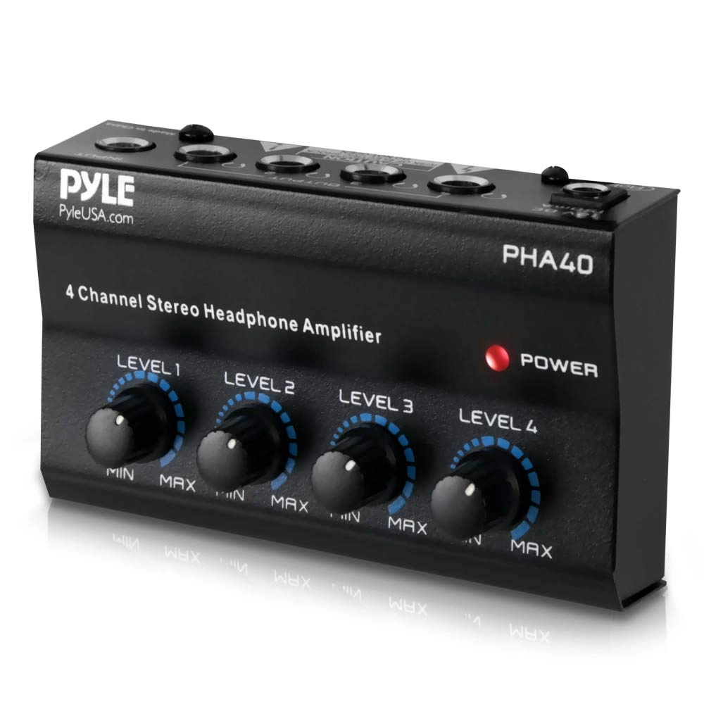 Pyle 4-Channel Portable Stereo Headphone Amplifier - 4 ¼” Balanced TRS Headphones Output Jack 1/4" TRS Audio Input