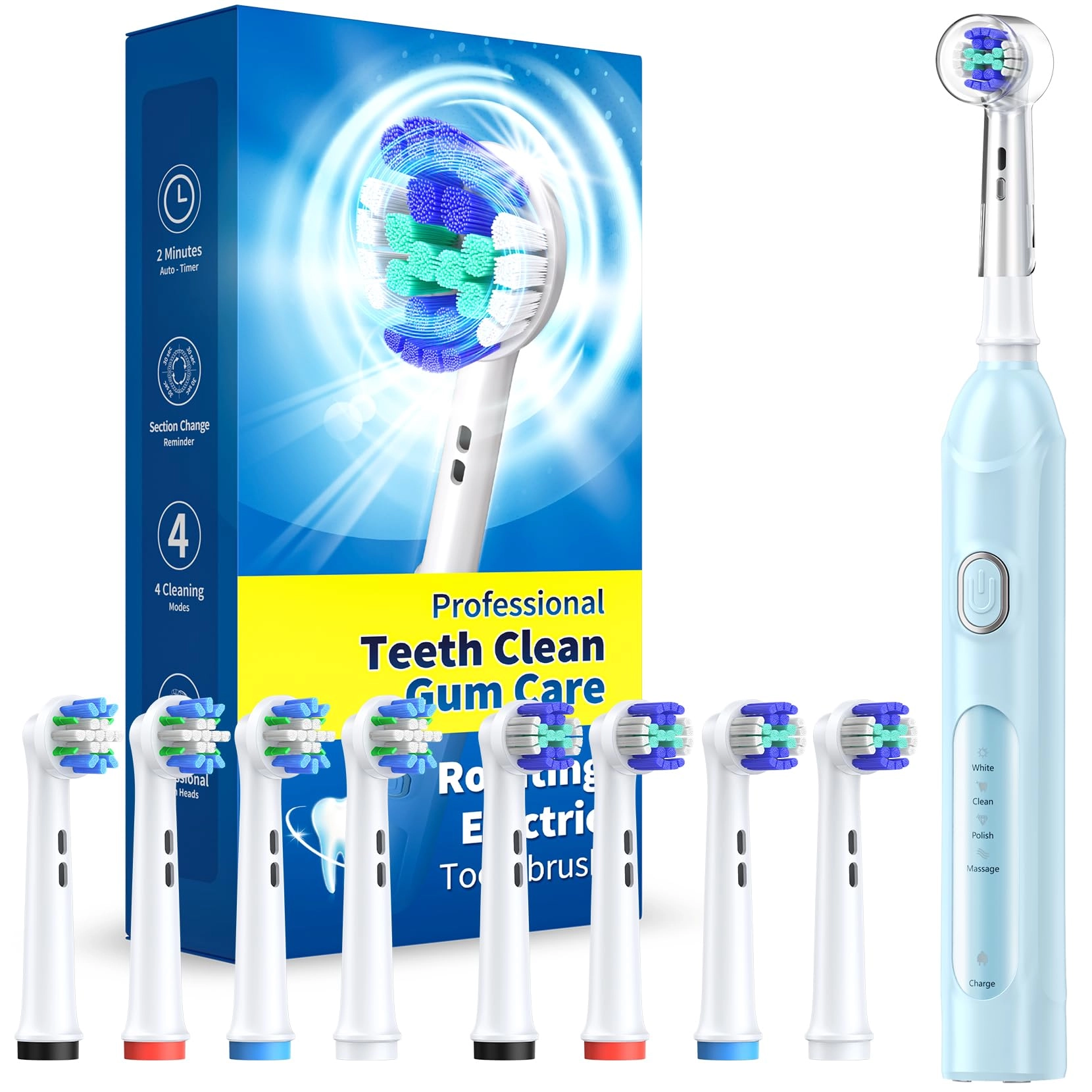 Rotating Electric Toothbrush - 8 Brush Heads 4 Modes 25-Day Battery Life