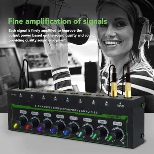 8 Channel Headphone Amplifier - Independent Volume Control 6.35mm Stereo