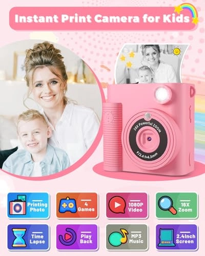 Kids Camera - Instant 32GB Pink