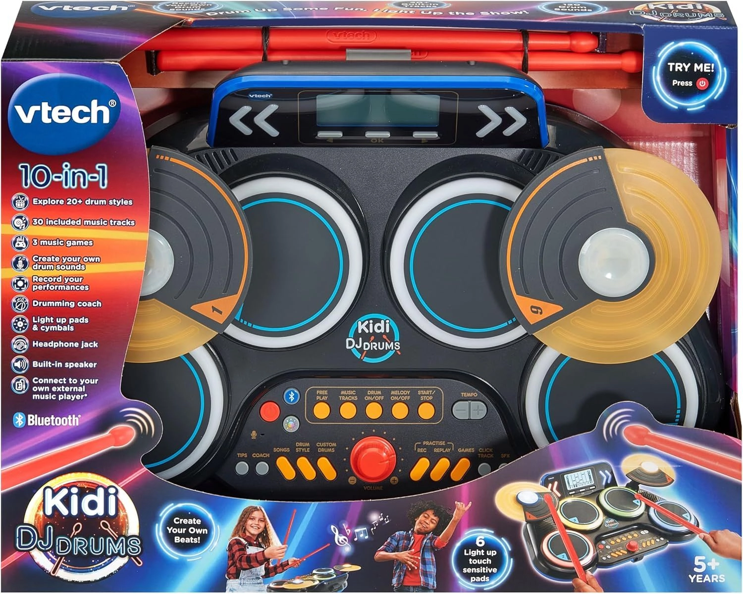 10-In-1 Kidi Light-Up DJ Drums Kit With Bluetooth - 25+ songs Suitable for 5 years & above