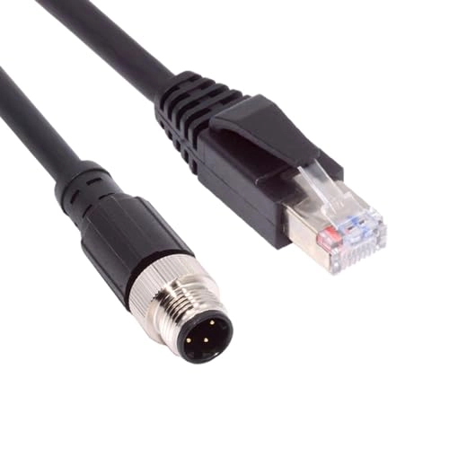 CY M12 TypeD DCoded 4Pin Male to RJ45 Cat5e Male Cable - 100cm