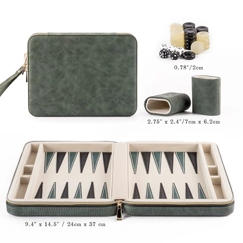 Backgammon Set - Deluxe Leather Green