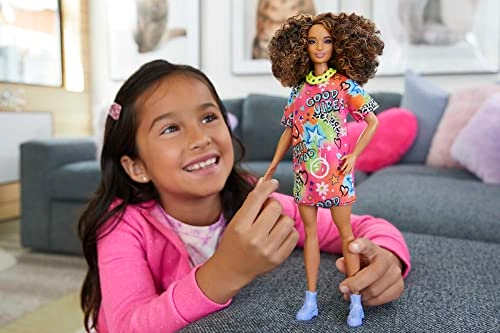 Barbie Fashionistas #201 - Athletic Body Curly Brown Hair Graffiti Dress Ages 3+