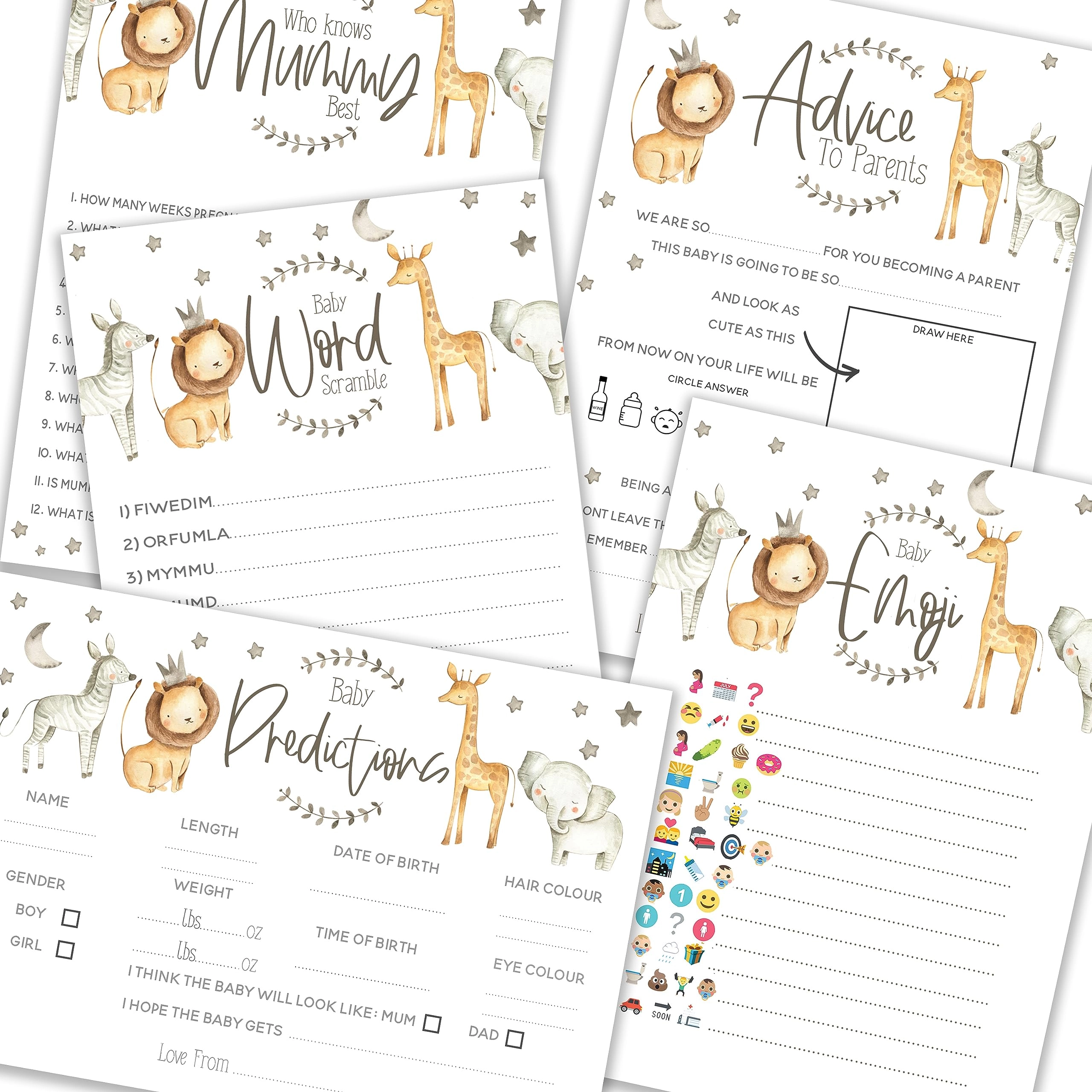 The Little Party Company Safari Theme Baby Shower Games - Adult 50.0 Count