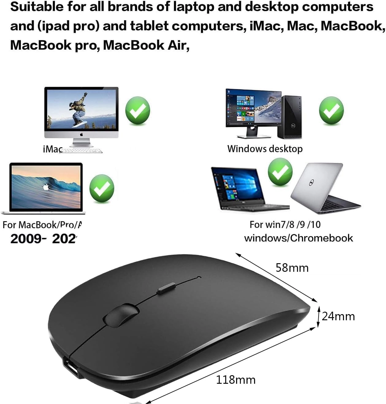 Wireless Bluetooth Mouse - Bluetooth 5.1 2.4GHz