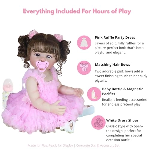 Reborn Toddler Doll - 22 inch Full Vinyl Body Rooted Brown Hair Ages 14+