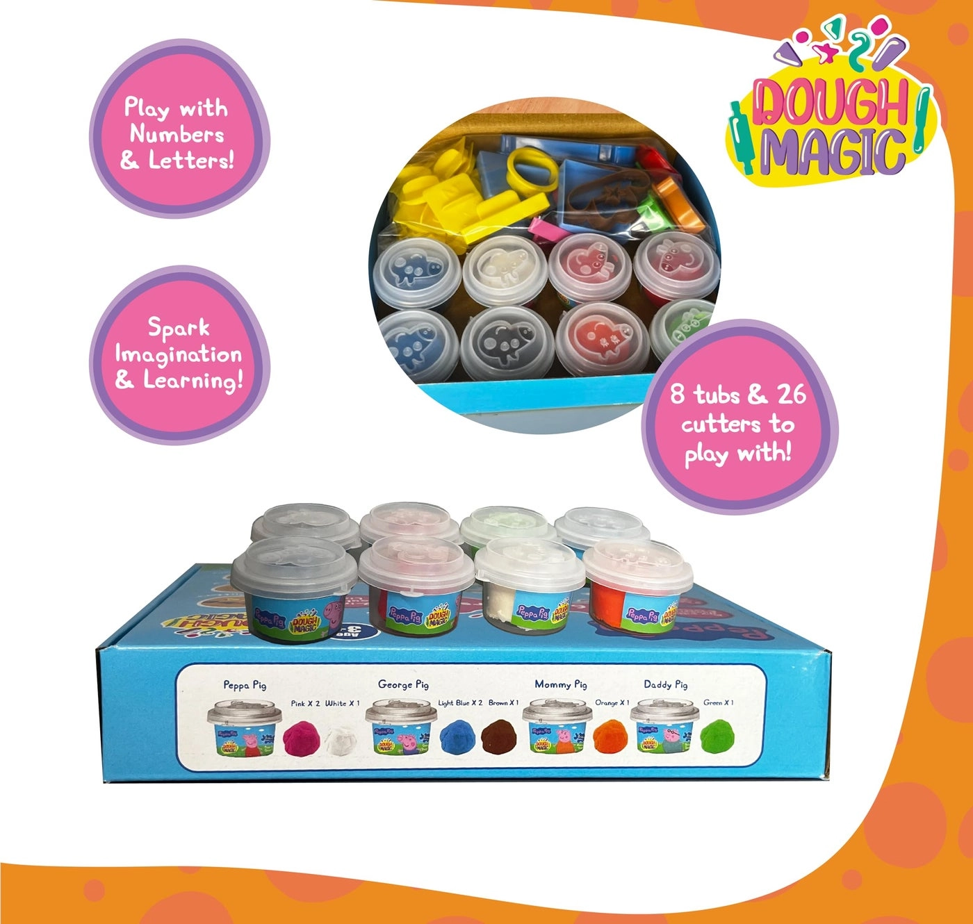 Mould N' Shape with Peppa Dough Playset - 3+ years 8xDough Tubs 10XPeppa Cutters,10XNumber & 6xShape Cutters