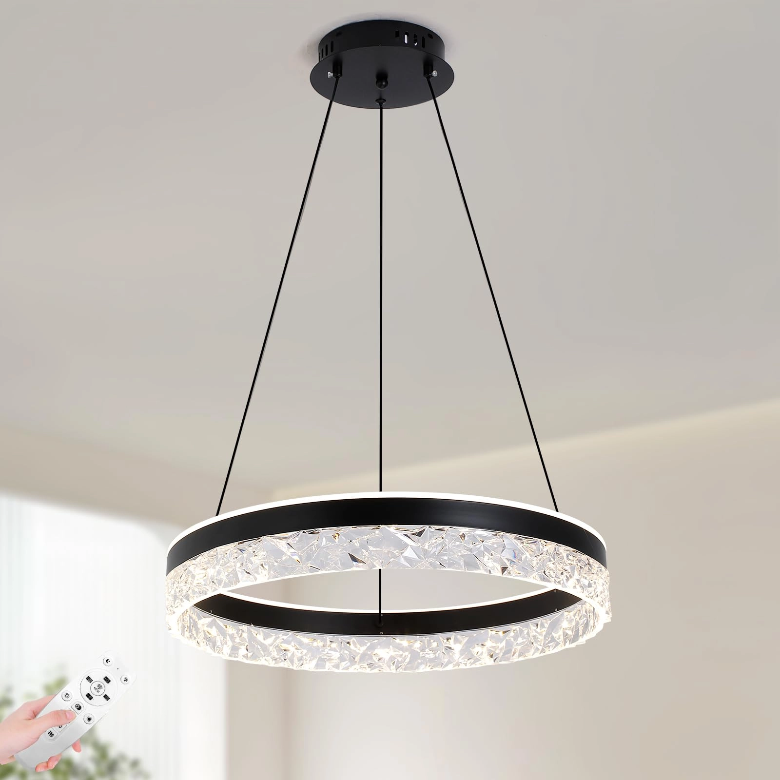 Round LED Chandelier - 3000K–6000K Dimmable