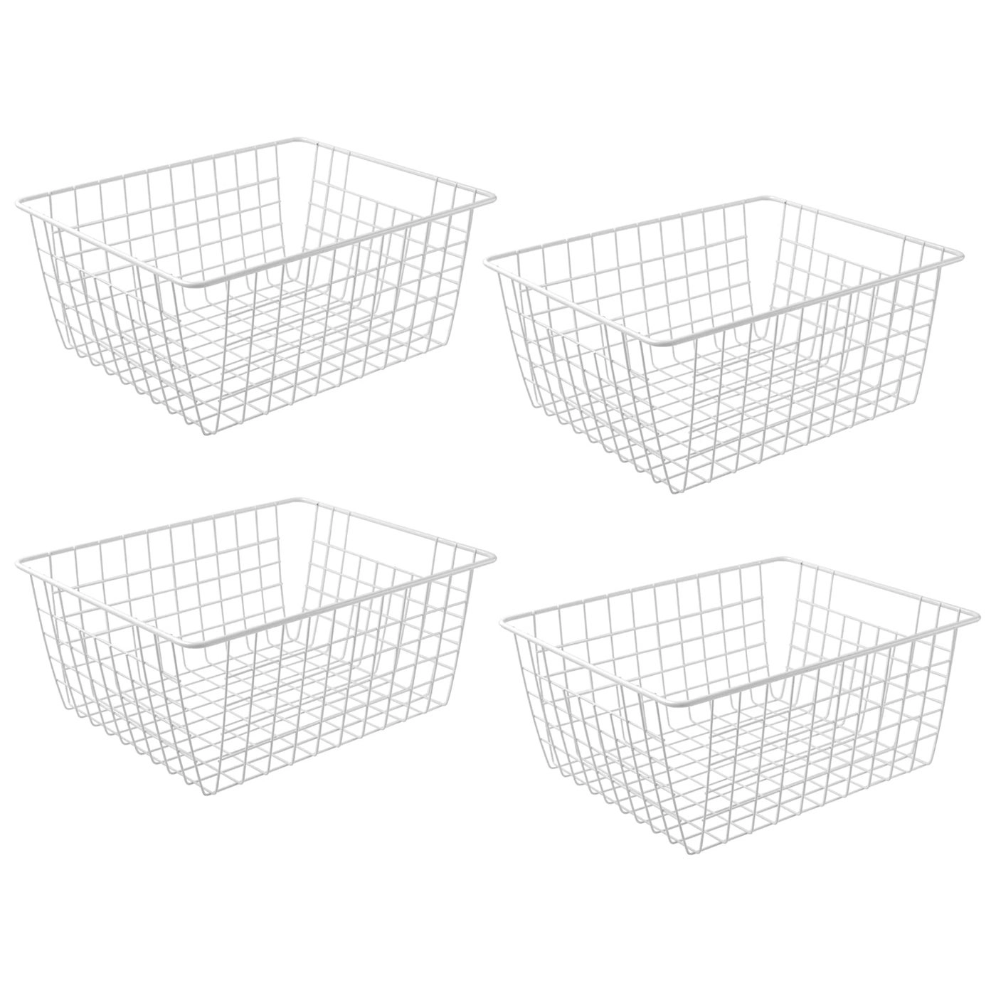Brightalk Upright Freezer Storage Baskets - White Wire Set of 4