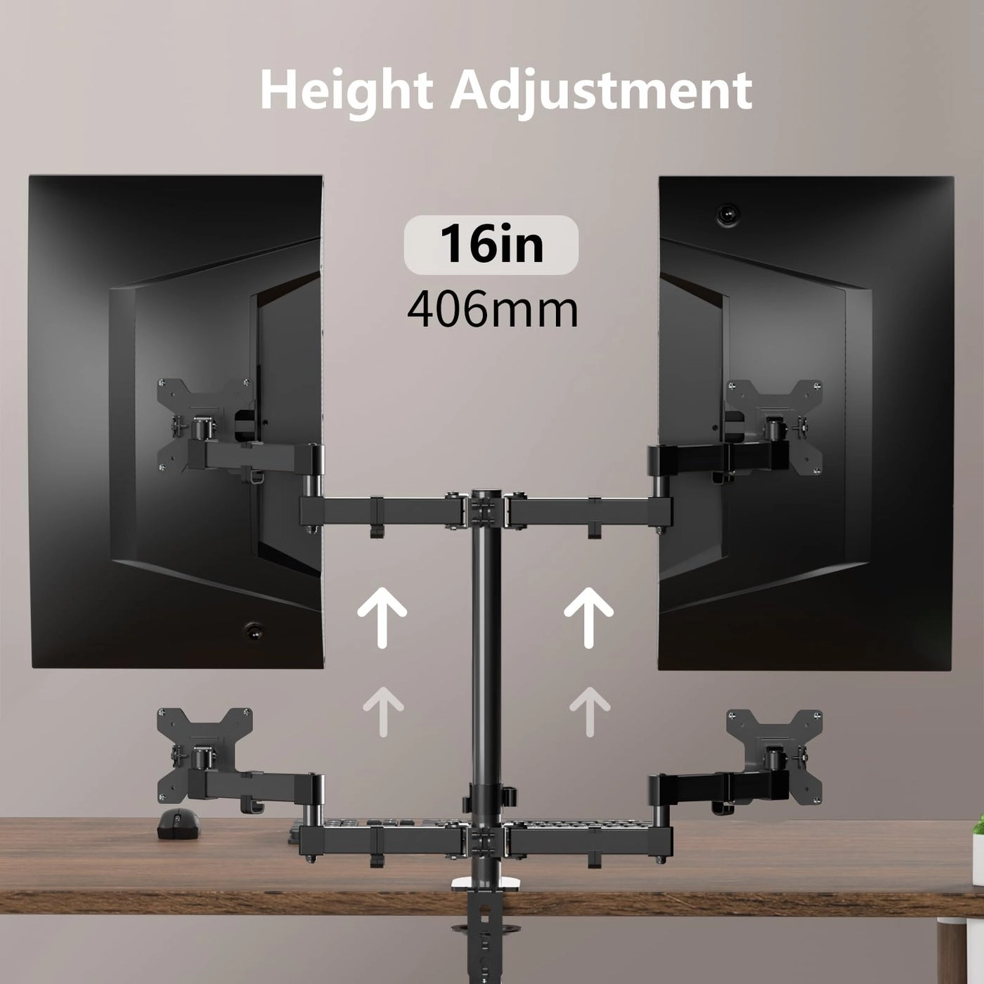 Dual Fully Adjustable Monitor Arm Stand Mount - two 13-27 inch VESA 100 x 100mm and 75 x 75mm