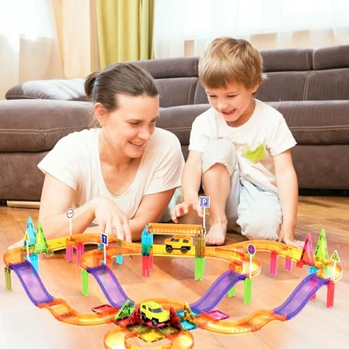 Magnetic Tile Race Car Track Set - 60 pieces STEM