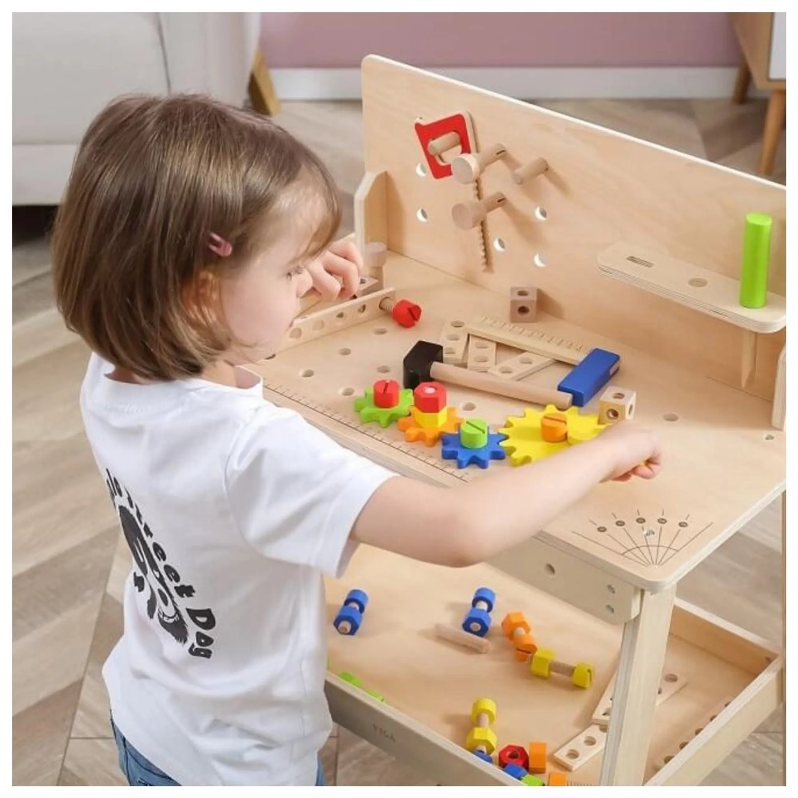 Wooden Tool Bench With Accessories Pretend Playset (29464294-44589)
