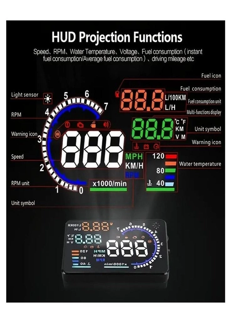 A8 Head up Display - 5.7in OBDII