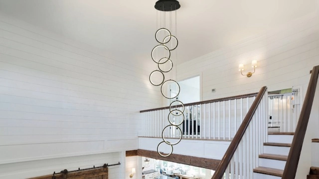 Modern LED High Ceilings Staircase Dimmable Chandeliers - 10 Rings 100W 340cm