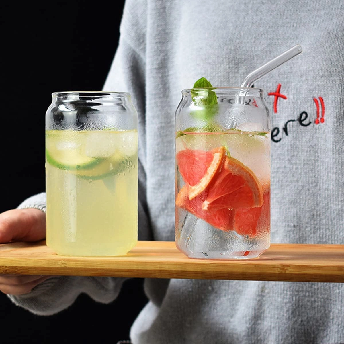 Can Shaped Glass Tumbler - 1 pcs With Lid With Straw 510 ml