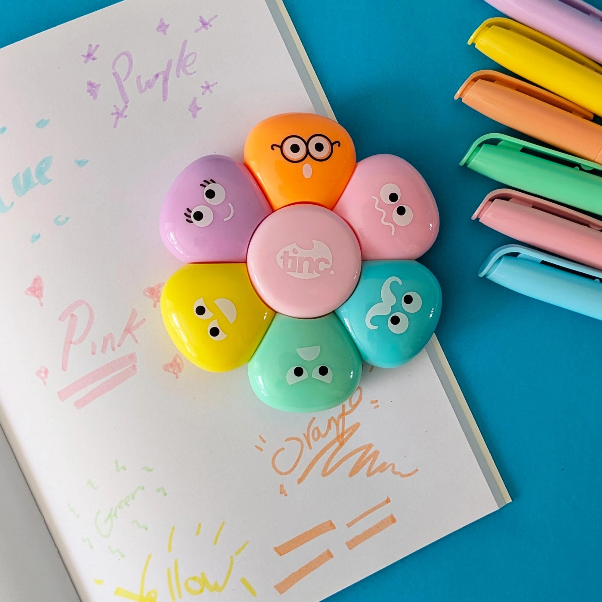Flower Shaped Stacking Highlighters - Purple Yellow Blue Orange Turquoise Pink Chisel