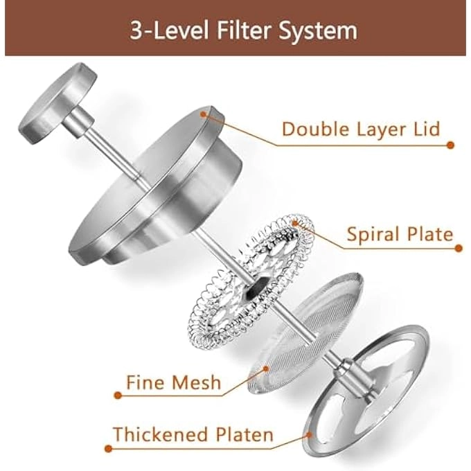 French Press - 350Ml12Oz DoubleWall 3Level Filtration