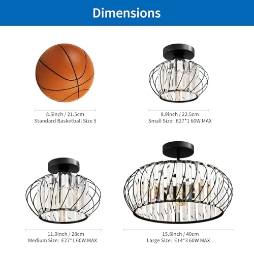 E27 Crystal Ceiling Lamp - 3 lights 36.5 cm