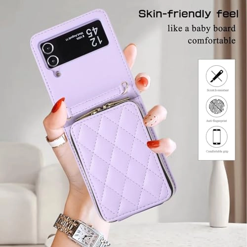 Miagon Case - Faux Leather Zipper Purse Wallet Phone Cover for Samsung Galaxy Z Flip4