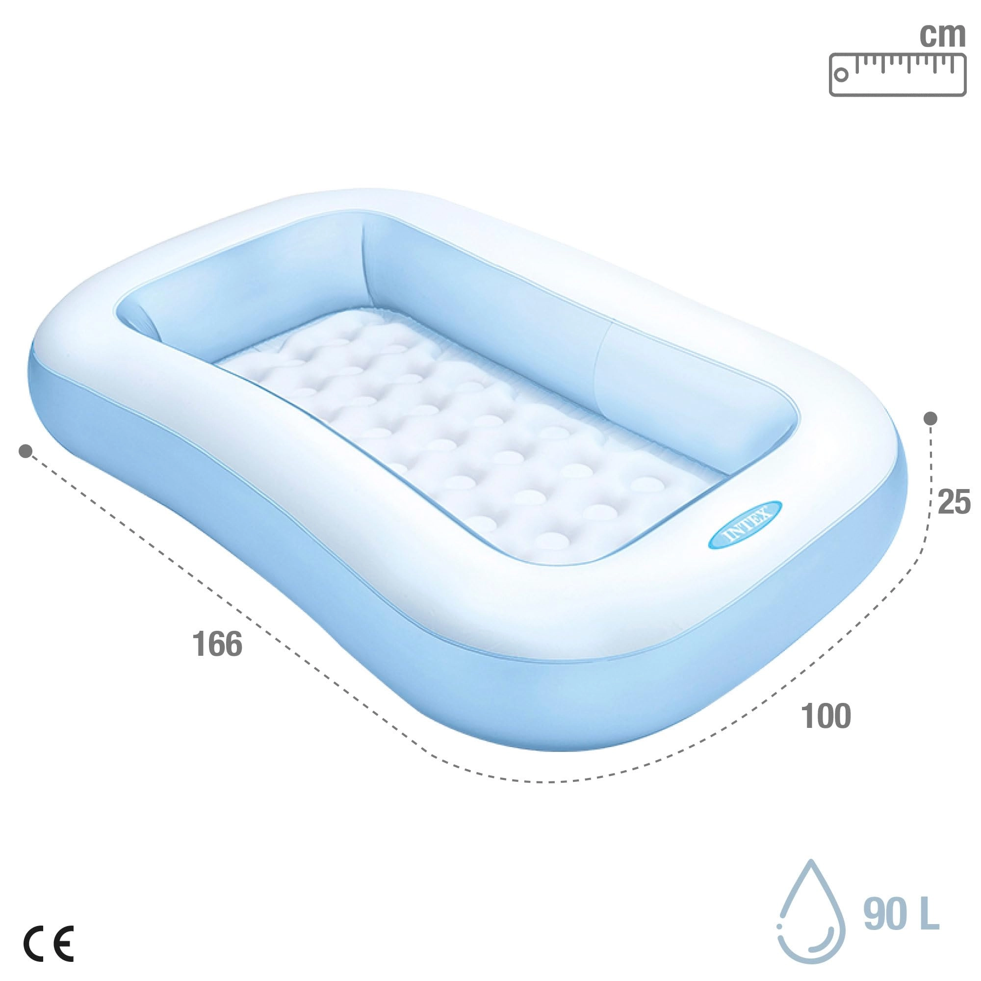 Inflatable Rectangular Baby Pool - 166x100cm Blue
